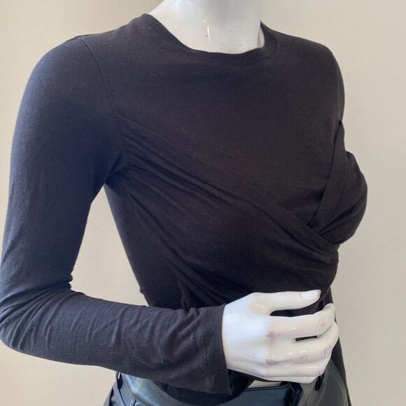 Jonathan Simkhai Black Fitted Ruched Long Sleeve Tee - Picture 4 of 7